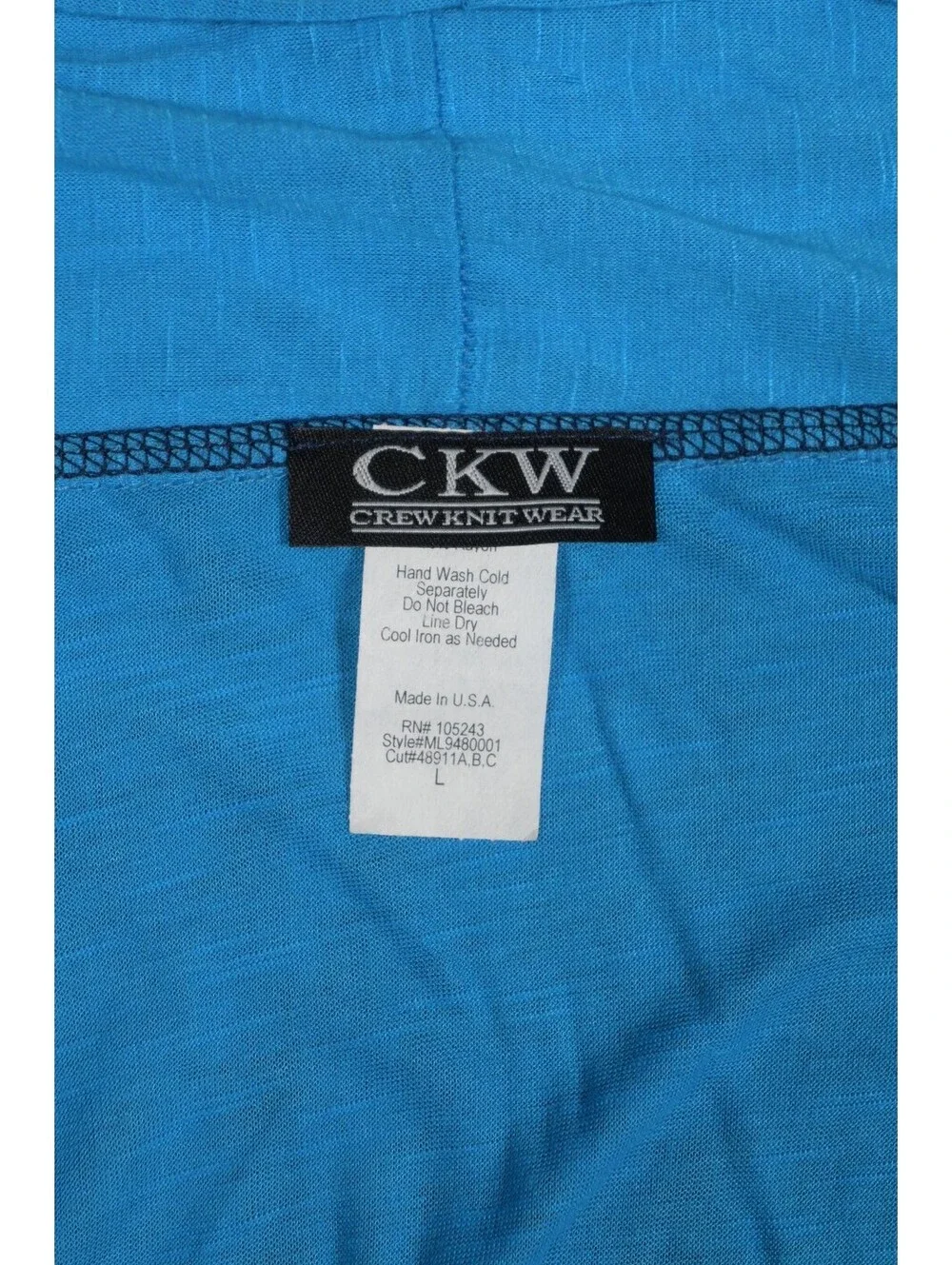CKW Crew Knit Wear Blue Open Front Cardigan with 3/4 Sleeves